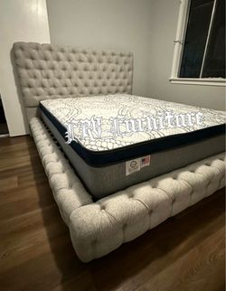 New queen bed frame with mattress