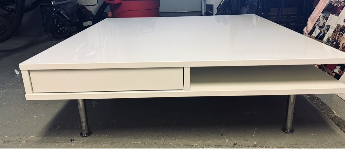 Low White Enamel Square Coffee Table