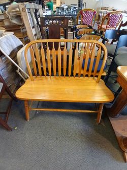 Oak Windsor Style Wood Settee Bench