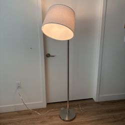 62" Tall Arc Standing Floor Lamp | Silver with White Lampshade 