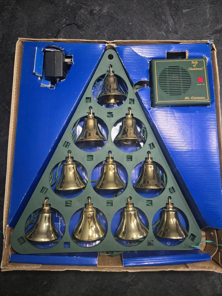 Vintage Mr. Christmas Bells of Christmas - 10 Musical Lighted Brass Bells Tested