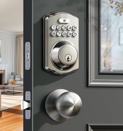 Veise Keyless Entry Door Lock with 2 Knobs, Electronic Backlit Keypad Deadbolt with Handle Set, Auto Lock, One-time Codes, Smart Deadbolt for Front Do