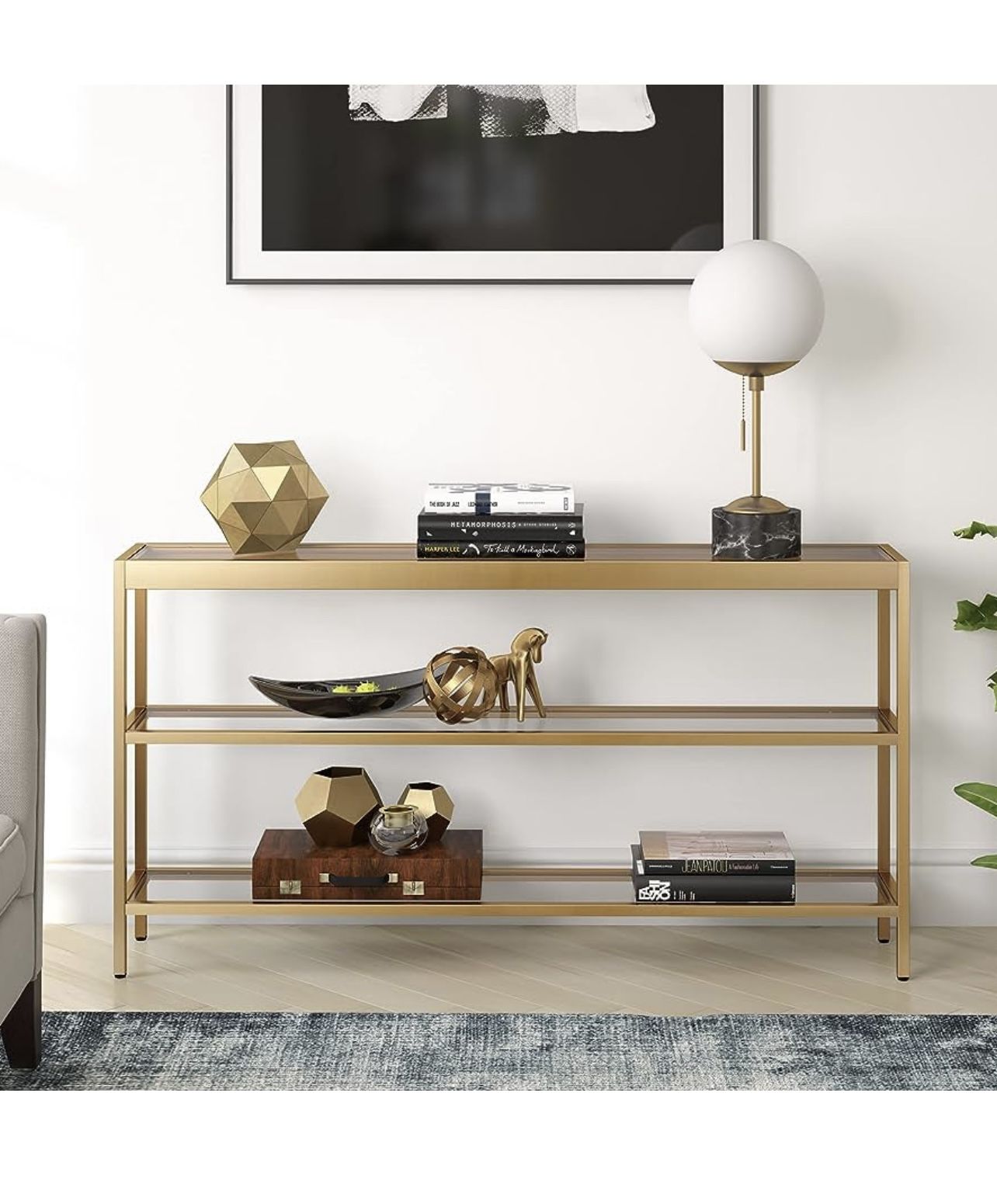 55" Wide Rectangular Console Table in Brass, Entryway Table, Accent Table for Living Room, Hallway