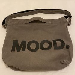 Mood Logo Brown Crossbody Adjustable Strap Messenger Canvas Tote Bag 13 x 15”