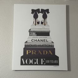 Set of 2 - Glam Designer Fashion Books & Heels, Purple Gold Canvas Wall Art Pictures, Bedroom/Living Room/ Dining Room Decor - 24x30 