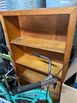 Wooden Bookcase with Four Shelves built in wall shelf