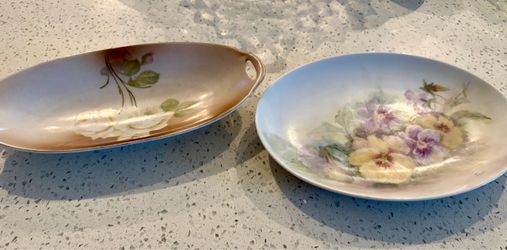 Vintage Hand-Painted Porcelain Dishes Set of 2