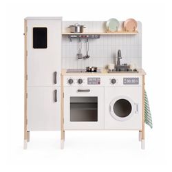 Wooden Kitchen Master Chef's Kitchenette with Sink & 180 Rotated Faucet Toy, Pretend Playset for Toddlers 3-6 – Interactive Kids Kitchen P