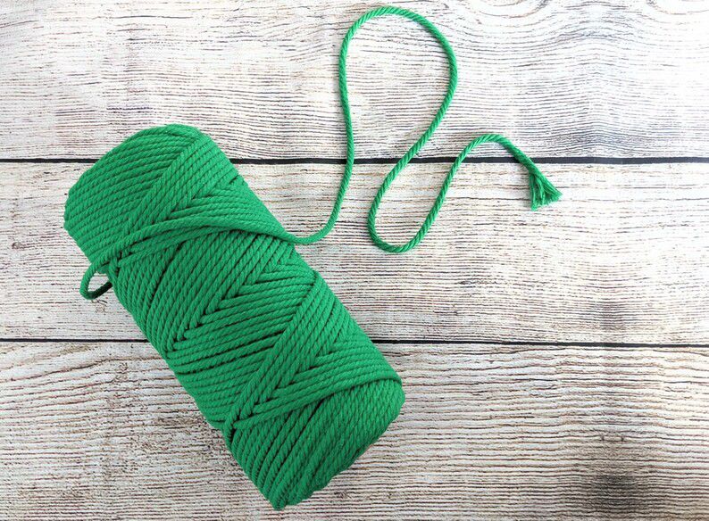 Good quality, Macrame Cord 4mm 109 yards 4 Ply Strand, Natural Cotton, Green