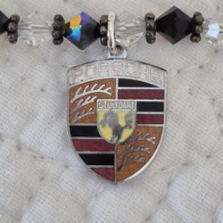 UNIQUE STERLING SILVER  & SWAROVSKI  CRYSTALS PORSCHE CHARM BRACELET- 7 IN. 