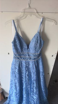 Light Blue Floral Lace Formal Gown