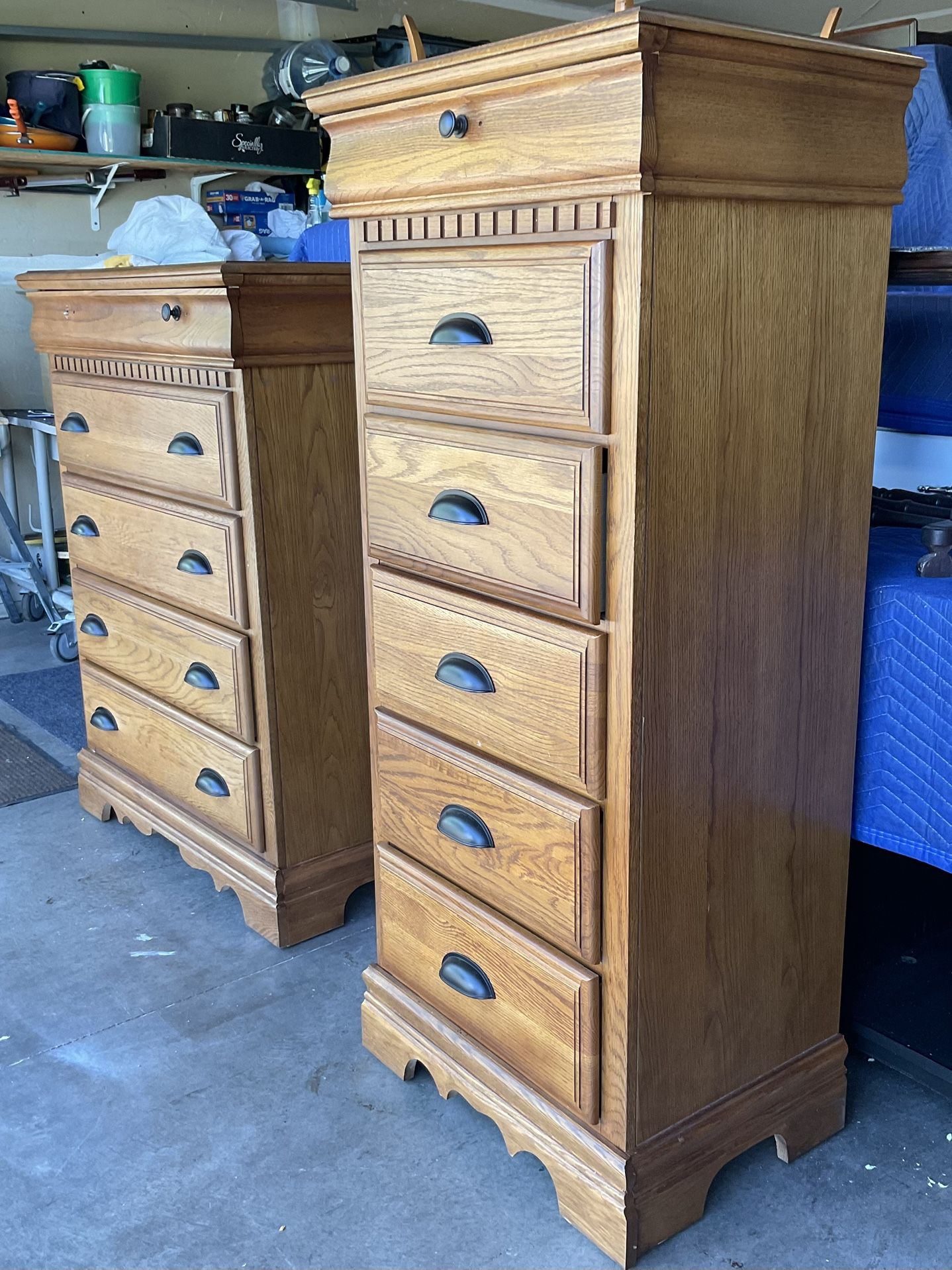 Pair of Oak Highboy Dresser Chests by Bassett