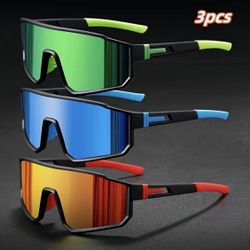 3pcs Casual PC Polycarbonate Mirrored Glasses, Sports Fashion Glasses - 