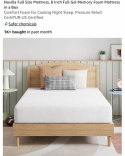 Full Size Mattress, 8 Inch Gel Memory Foam Mattress - Novilla new in box