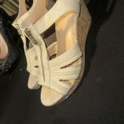 Tan Zipper Wedge Heels