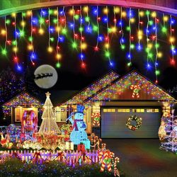 Christmas Lights Outdoor, 1280 LED 131FT Ice Lights for Outside, 8 Modes Plug in 240 Drops Ice String Light with Timer Memory Function