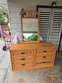 Dixie Wicker Weave Dresser with Mirror Faux Wicker Faux Bamboo Style