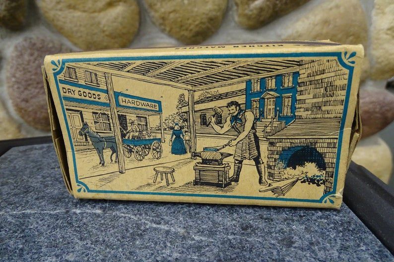 Vintage Diamond Kitchen Match Box with Blacksmith Scene