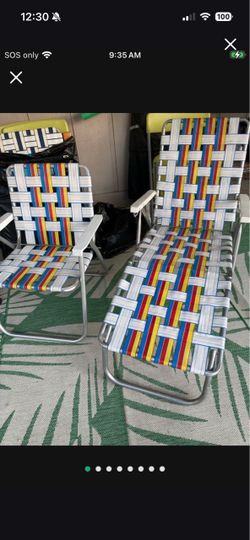 $100-Vintage Aluminum Webbed Folding Lawn Chairs Set of 2