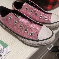 SPARKLY PINK CONVERSE LOW TOPS-SIZE 11