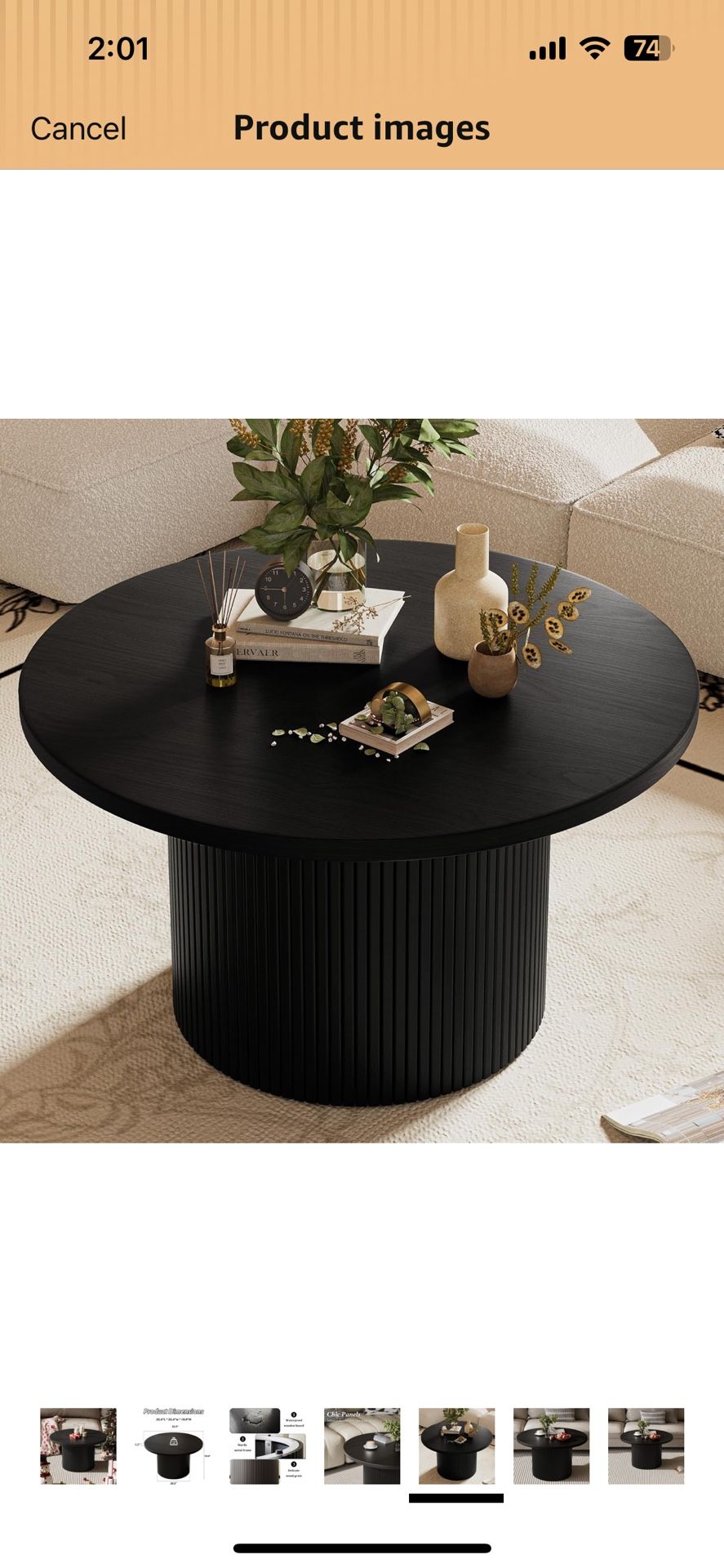 Black Round Coffee Table with Metal Frame, 35" Coffee Tables for Living Room, Circle Wood Accent Center Table for Apartment