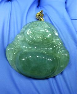 Burmese icy type A jadeite jade pendant lucky happy Buddha.