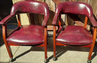 Pair of Burgundy Armchairs with Casters