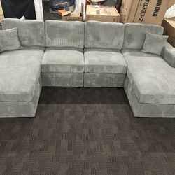 Light Gray Corduroy Double Chaise Sectional 
