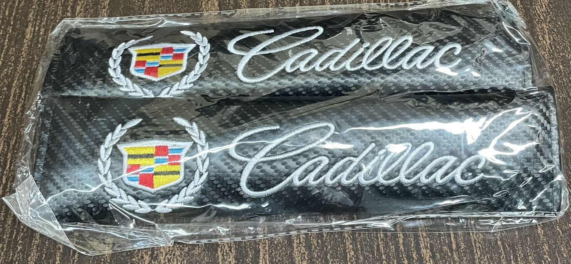 Each Pair Of Cadillac Embroidery On Fiber Carbon Seatbelt Covers Pads 