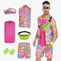 80s Workout Costume for Men, Halloween Cosplay  Outfits, 80s 90s Party Men Workout Costume Outfit Set