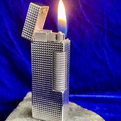 Vintage Silver Diamond Cut Dunhill Lighter Working Mint Condition 1 Year Warranty 