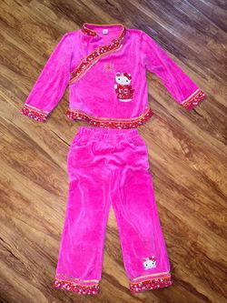 Sanrio Hello Kitty Kimono Pajama Top & Pants Girls Size 8 Sleepwear Pink Pullove