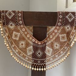 BEADED necklace | wide seed bead  glass choker 20”collar accessory,tribal copper brown white geometric artisan unique fall fashion Christmas