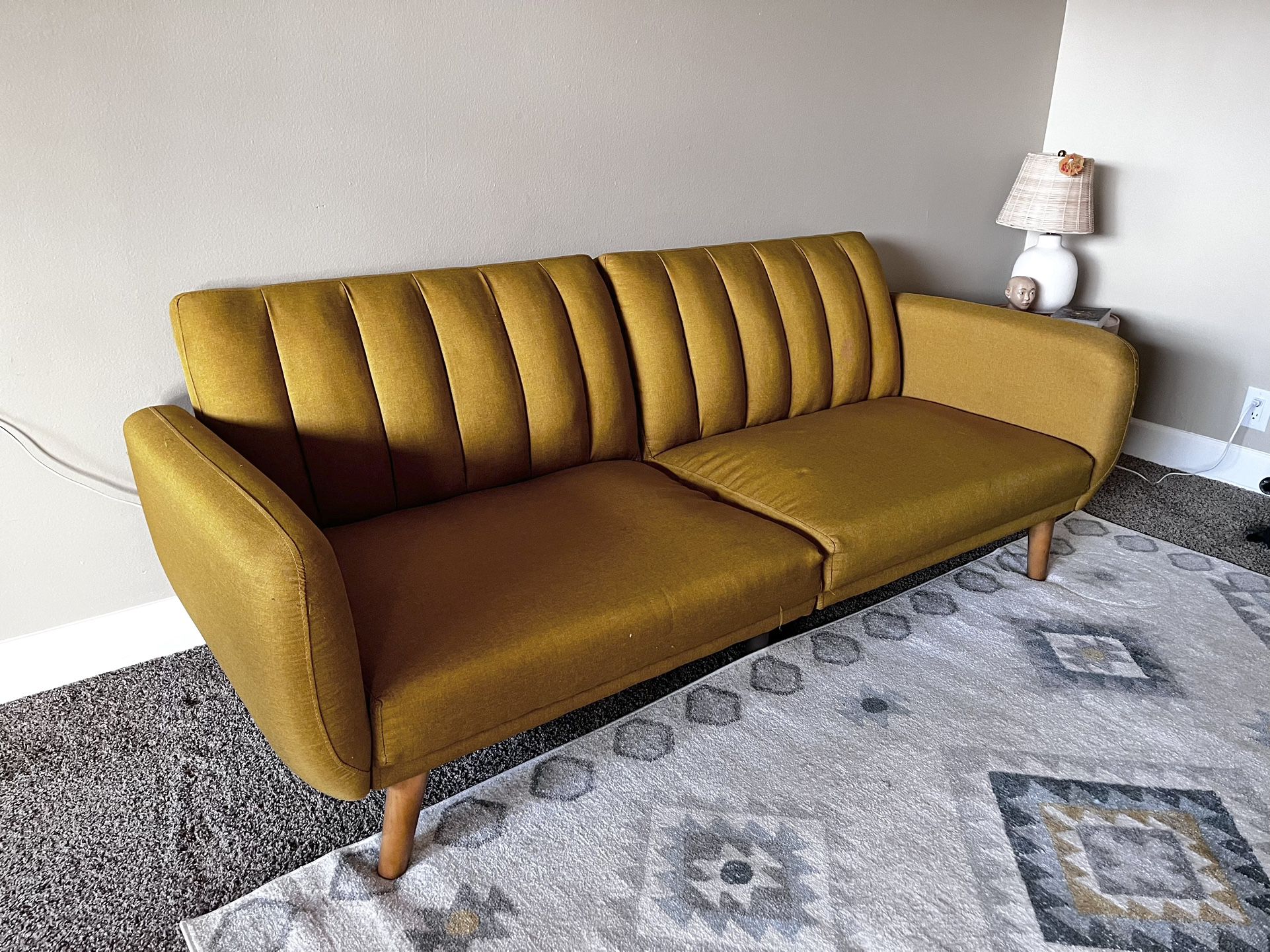 Futon Sofa— Mustard yellow Mid-century Modern