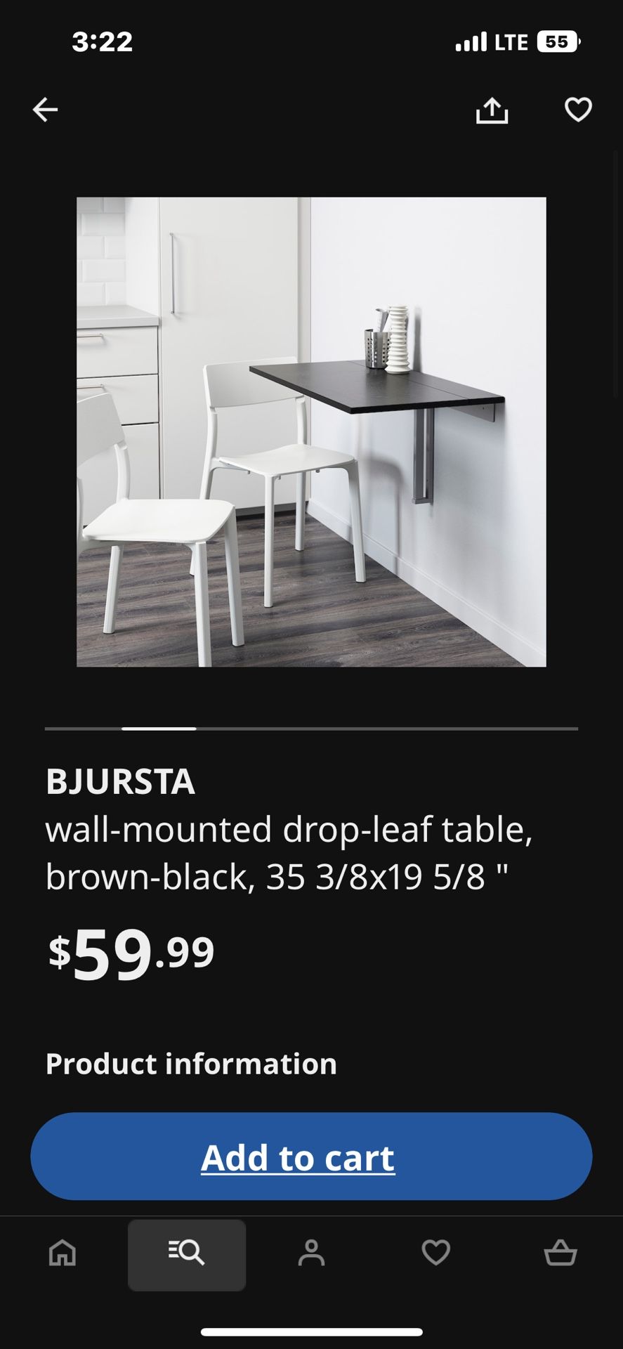 BJURSTA wall-mounted drop-leaf table, brown-black, 35 3/8×19 5/8"