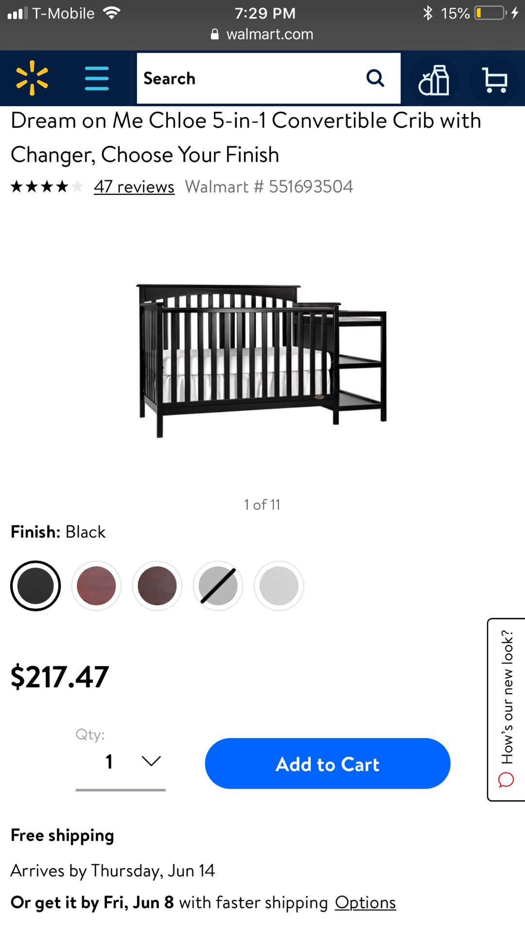 Dream me 5 in 1 crib with changing table ,