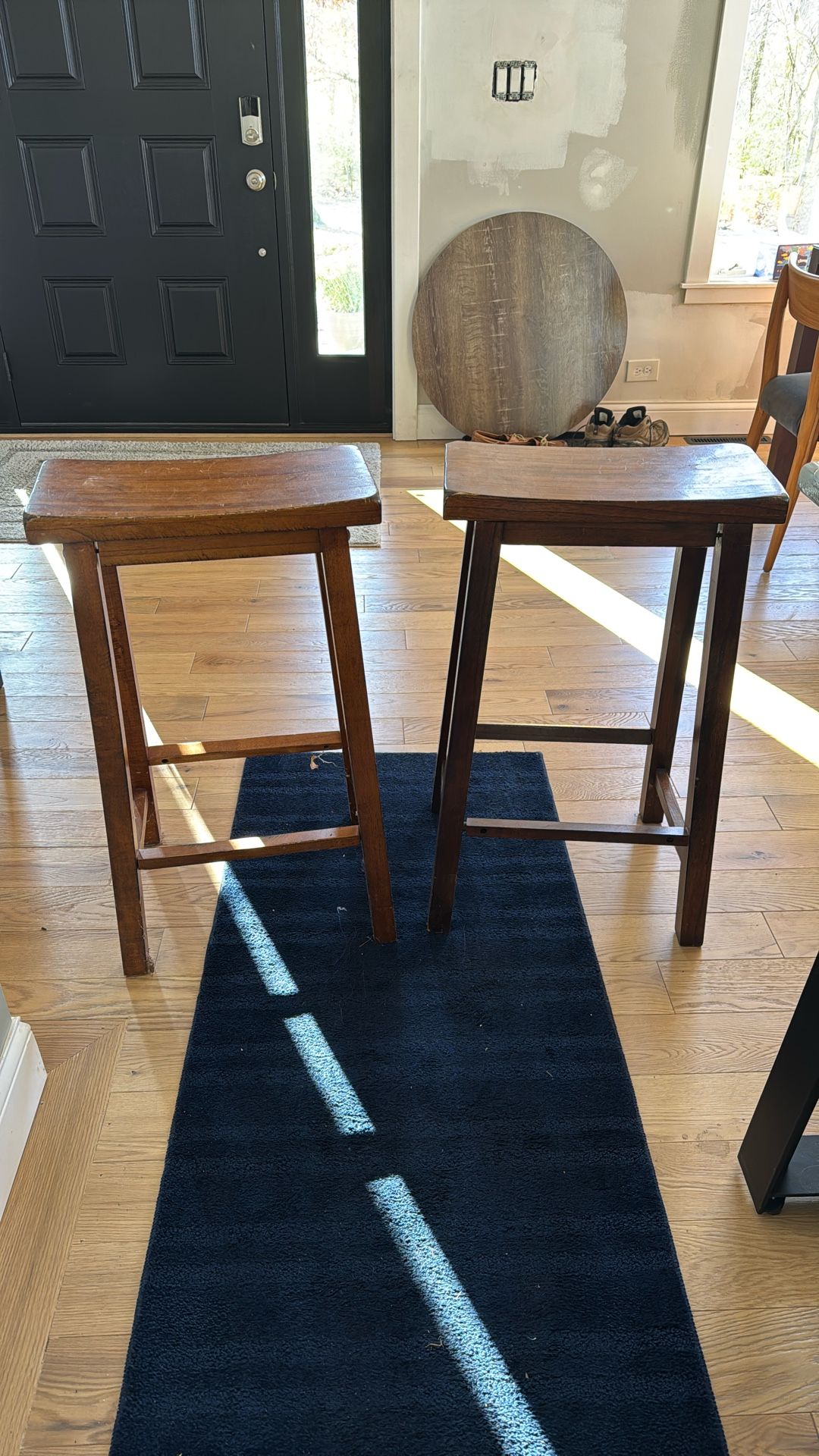 2 29” Wood Saddle Bar Stools 