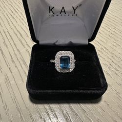 Emerald Cut London Blue Topaz & Diamond Engagement Ring (CASH ONLY) Motivated Seller Will Take Best Offer 