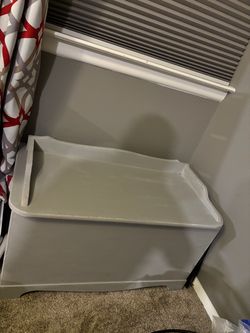 grey distressed solid wood storage  bench