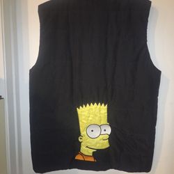 Vintage Bart Simpson  The Mens Vest Black Size XL Embroidered Zip Pockets Shirt