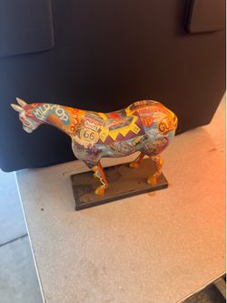 Vintage Decoupage Horse Figurine Route 66 Americana Collectible Decor Statue