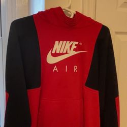 Nike Air Boys Red Black Pullover Hoodie Long Sleeve Logo Hooded Pockets