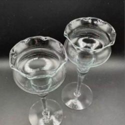 Vintage Princess House Clear Glass Ruffle Scallop Edge Votive Candle Holders Set