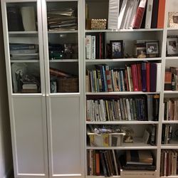 IKEA BILLY White Bookshelf Cabinet Unit with 2 Glass/Panel Doors