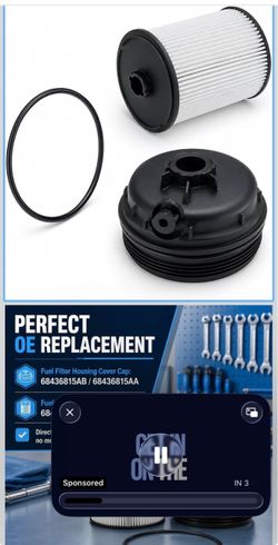 Frame-Mounted Fuel Filter Cap and Element Kit Fit For 2020-2023 Ram 1500 3.0L EcoDiesel and 2019-2024 Ram 2 4 6.7L Cummins, Replaces 6