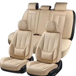 Coverado Car Seat Covers Full Set, Seat Covers for Cars, Beige Car Seat Cover, Car Seat Protector Waterproof, Nappa Leather Car Seat Cushion, Car Seat