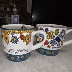Brighton Set Of 2 Jewled Design Trust Your Journey Cups Mugs 