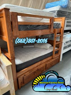 Triple full bunk bed oak with mattresses colchones camas nuevas new