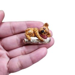 Vintage 1960s Gerry's Silver Toned Koala Bear on Branch Brooch Pin Enamel