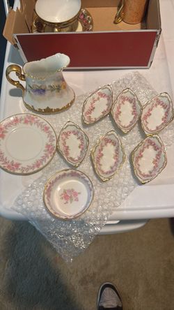 Vintage Limoges  Floral Gold Trim Dish Set